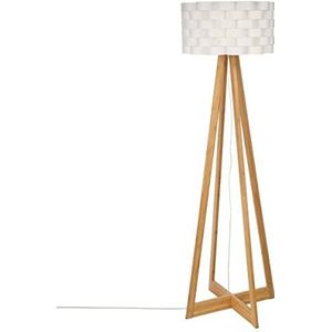 Vloerlamp in eenvoudige stijl - Bamboe voet en gevlochten lampenkap - glasvezel look