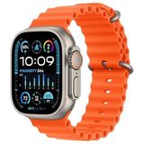 Apple Watch Ultra 2 (49 mm GPS + Cellular) Smartwatch met robuuste titanium behuizing en oranje oceaanarmband. Volgen van fysieke activiteiten, zeer nauwkeurige GPS, extra lange batterijduur