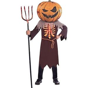 amscan Griezelig pompoenkostuum voor kinderen met horrormasker en skelet, uniseks, 10235267, bruin/oranje, 4 tot 6 jaar