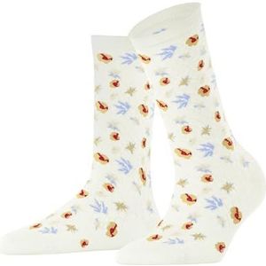 Burlington Sweet Bloom dames sokken ademend katoen halverwege de kuit patroon 1 paar, Wit (Off-White 2040)