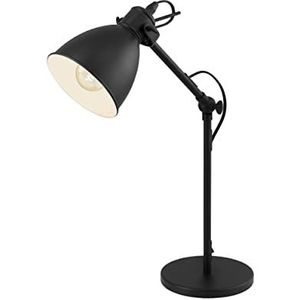 EGLO Tafellamp Priddy, 1-pits vintage tafellamp in industrieel design, retro lamp, nachtkastje bedlamp van staal, kleur: zwart, wit, fitting: E27, incl. schakelaar
