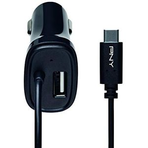 PNY USB C autolader: telefoonlader met geïntegreerde USB C-kabel 1,2 m en extra 4 A 20 W USB-poort
