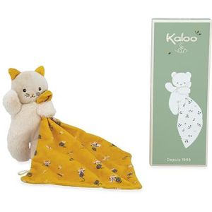 KALOO - Zacht vierkant - knuffeldier kat geel - pluche dier voor baby's - vierkant 18 x 18 cm geel - milieuvriendelijke materialen - FSC geschenkdoos - vanaf de geboorte, K226003