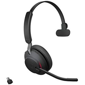 Jabra Evolve2 65 Draadloze PC Headset - UC Gecertificeerde Mono Headset met Noise Cancelling en Lange Batterijduur - USB-C Bluetooth Adapter - Zwart