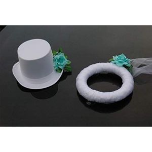 Sluier en hoed, autodecoratie, roze, autodecoratie voor bruiloft, autoversiering (Rukish/wit)