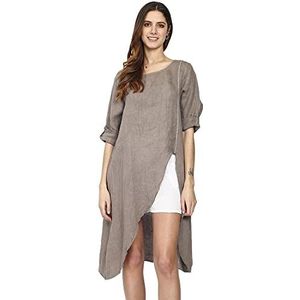 Bonateks Damesjurk, 100% linnen, gemaakt in Italië, lange gekruiste jurk van puur linnen, licht taupe, maat: XL, licht taupe, XL, Licht taupe