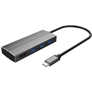 PremiumCord usb c naar hdmi adapter + 3 usb 3.0 adapters, aluminium behuizing, usb 3.1 type c male naar hdmi en 3 usb poorten, 4k 2160p, 20cm ku31hdmi06