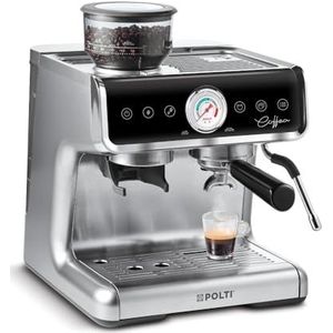 Polti Coffea G50S Machine à Café avec Moulin à Grains Intégré pour Espresso et Cappuccino, 30 Niveaux de Moulage, Steamymilk Professionnel pour Monter le Lait, Argent