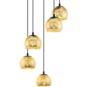 EGLO Alabraccin Hanglamp, 5 vlammen, hanglamp, cluster hangers, kroonluchter voor woonkamer of eetkamer, van metaal, zwart en goudkleurig glas, E27 fitting, Ø 58,5 cm