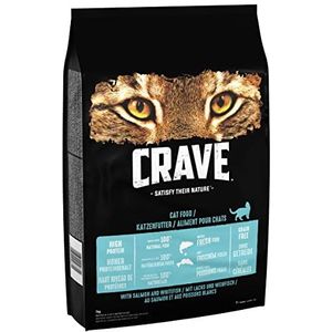 Crave Premium droogvoer met zalm en witte vis voor katten, graanvrij, kattenvoer voor volwassen katten met een hoog eiwitgehalte, 7 kg
