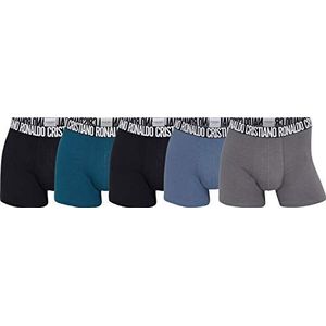 CR7 Cristiano Ronaldo Cr7 5 stuks katoenen boxershorts voor heren, zwart, blauw, lichtblauw, grijs