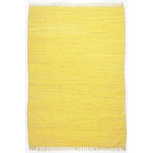 Dhurry Fleckerl tapijt, plat geweven, 100% katoen, handgeweven, wasbaar, omkeerbaar, 120 x 180 cm, geel, Happy Cotton