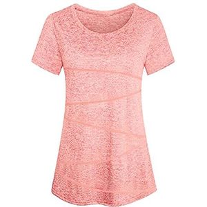 Sykooria T-shirt voor dames, sportshirt met korte mouwen, ademend, sneldrogend dames yoga shirt, R-roze, M