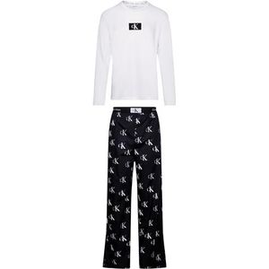 Calvin Klein L/S Pant Set 000nm2526e pyjama voor heren, Veelkleurig (Wit Top, Bed Ck Distr Prt_blk Btm)