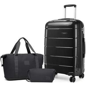 Kono Set van 3 handkoffers van licht polypropyleen met TSA-slot, 55 x 40 x 20 cm, zwart., Modieus