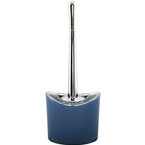 MSV Toiletborstel in houder/wc-borstel Aveiro - PS kunststof/rvs - donkerblauw/zilver - 37 x 14 cm