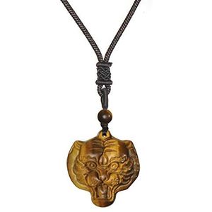 Thajaling Tijgerkop tijgeroog hanger steenbescherming amulet natuurlijke ketting kristal edelsteen ketting voor mannen vrouwen, metaal, Metaal