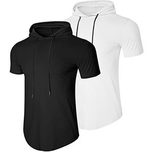 MEETWEE Sport-T-shirt, heren, korte mouwen, ademend, hoog hardlopen, T-shirt voor hardlopen, fitness, Zwart en wit.