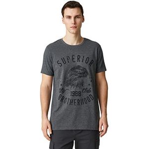 Koton T-shirt universitaire à col rond et manches courtes imprimé pour homme, Gris (031), XXL