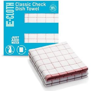 E-Cloth Classic Check microvezel theedoeken, rood, 2 stuks