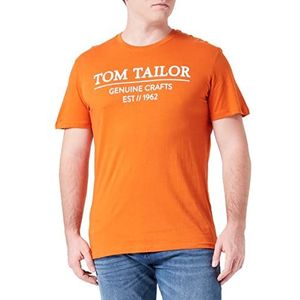 TOM TAILOR Heren 1021229 T-shirt met logo print van biologisch katoen, 19772 - Gouden vlam Oranje