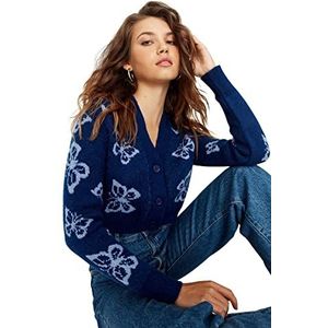 TRENDYOL Cardigan en tricot pour femme - Col en V standard, bleu marine, M