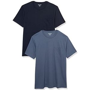 Amazon Essentials Lot de 2 t-shirts à manches courtes et col rond pour homme, coupe ajustée, bleu marine/bleu foncé, taille XS