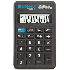 DONAU TECH/K-DT2085-01 8-cijferige rekenmachine met wortelfunctie, 114 x 69 x 18 mm, zwart