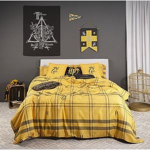 BELUM Harry Potter dekbedovertrek met knopen, 100% katoen, model Hufflepuff, frame voor bed 150/160 (240 x 220 cm)