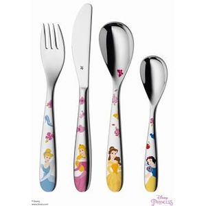 WMF Kids Bestekset Disney Princess 1282406040 4-delig (Kinder mes, vork, lepel en kleine lepel), Cromargan® 18/10 RVS, Kindvriendelijk, Veilig, Ergonomisch, Vaatwasmachinebestendig, Vanaf 3 jaar