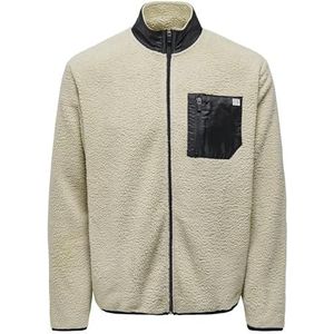 ONLY & SONS Onsjust Reg Full Zip Teddy Sweatshirt Bf pluche jas voor heren, zilver.