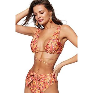 Trendyol Haut de Bikini en Tricot pour Femmes Maillot de bain, Orange/multicolore, 34