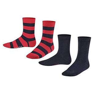 FALKE Happy Stripe Sokken, uniseks, voor kinderen, katoen, beige, blauw, grijs, zwart, versterkt assortiment, fantasiepatroon, gestreept en eenkleurig, voor zomer of winter, 2 paar, Blauw (Navy 6120)