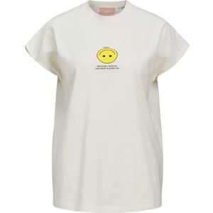 JACK & JONES Jxastrid Sl Boxy Print Tee Jrs T-shirt dames, Vanilla Ice/Print: geel smiley