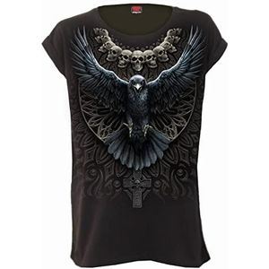 Spiral - Raven Skull - los T-shirt - met oprolbare mouwen - XL, zwart.