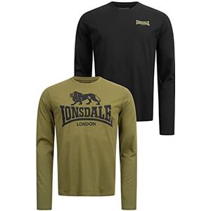 Lonsdale Ayrshire T-shirt voor heren, verpakking van 2 stuks, zwart/olijfgroen