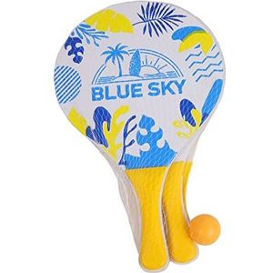 BLUE SKY - 2 strandrackets – strandbal – racketspel – 040719J – geel – hout – 38 cm x 24 cm – speelgoed voor kinderen en volwassenen – outdoorspel – strandspel – vanaf 3 jaar