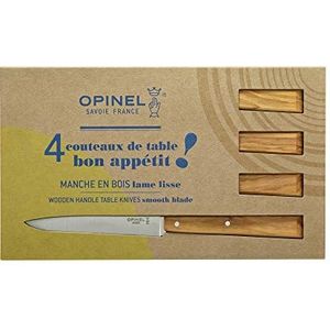 Opinel - Doos met 4 tafelmessen nr. 125 Bon Appétit Sud - lemmet van roestvrij staal - handvat van olijfhout - levenslange garantie - gemaakt in Frankrijk - natuurlijke kleur