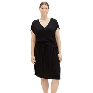 TOM TAILOR Robe grande taille pour femme avec structure et ceinture à nouer, 14482 - Deep Black, 46 grande taille