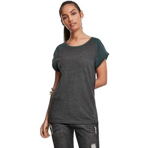 Urban Classics Basic T-shirt voor dames met contrasterende mouwen, contrast raglan, verkrijgbaar in meer dan 10 kleuren, maten XS tot 5XL, carbon/groen flessengroen