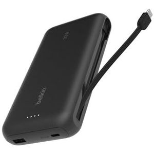 Belkin Externe batterij (geïntegreerde kabel, 20 K, PD 30 W, snel opladen USB-C Power Delivery, draagbare oplader voor alle iPhone 16, iPad Pro, Galaxy S25 enz., zwart)