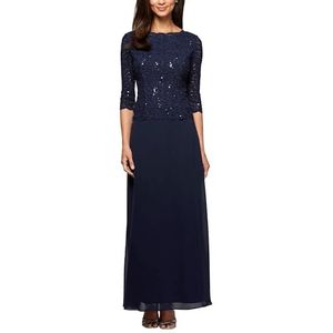 Alex Evenings Plus Size Vrouwen Long Gown Evening Lace met pailletten, marineblauw, maat S, Navy Blauw