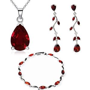 Crystalline Azuria Damesset tranen hanger oorbellen en armband 18 kt witgoud verguld met rode kristallen van zirkonia, Kristal, Zirkonia