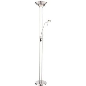 wonderlamp Olympia LED vloerlamp nikkel kleur (18 W + 5 W) flexibele arm om te lezen, licht instelbaar