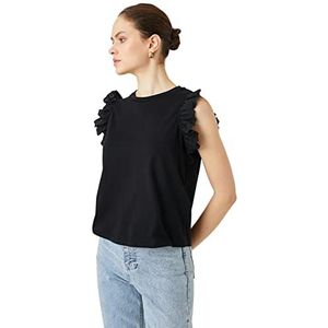 Koton T-shirt Brode Detail Crew Neck pour femme, Noir (999)., S