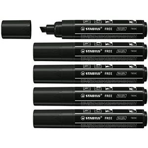 STABILO FREE Acryl T800C Marker, 5 stuks, brede afgeschuinde punt, zwart