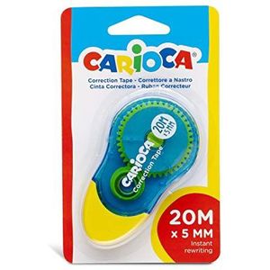 Carioca Corrector Cinta Correctietape, ondoorzichtig en herbruikbaar, om te verwijderen, bevat 1 correctie, 20 mx5 mm, kleur van de corrector blauw en geel