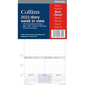 Collins Navulverpakking voor weekplanner 2022 voor personeelsformaat (172 mm x 96 mm) 6 ringen