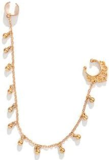 Cubahop Nep septum parel ster neusring goud met neus tot oor ketting dangle kwastje kleine bel oorbel oorbel neusclip ongeperforeerde oorbellen voor dames, rvs, Paarlemoer