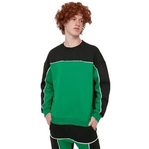 Trendyol Oversize sweatshirt met ronde hals en kleurblokken, trainingspak, heren, groen, M, Groen